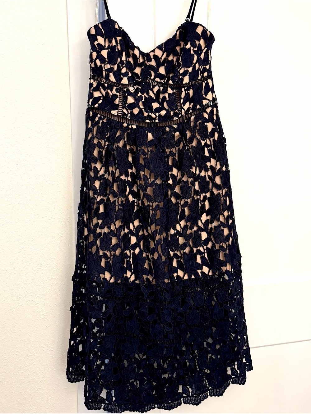 Just Me Navy Lace Dress with Nude Lining